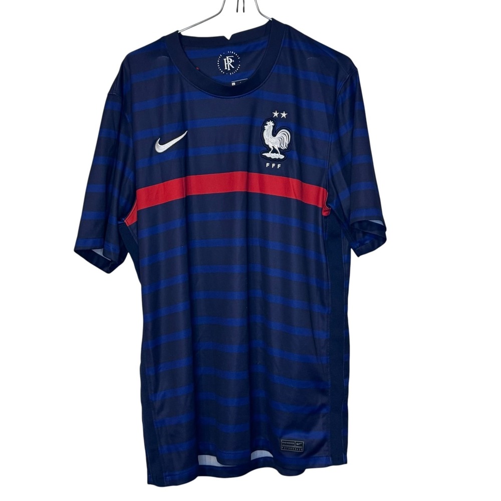 Nike Mens France FFF Dri-Fit Striped Soccer T-Shirt Navy Blue Red Large